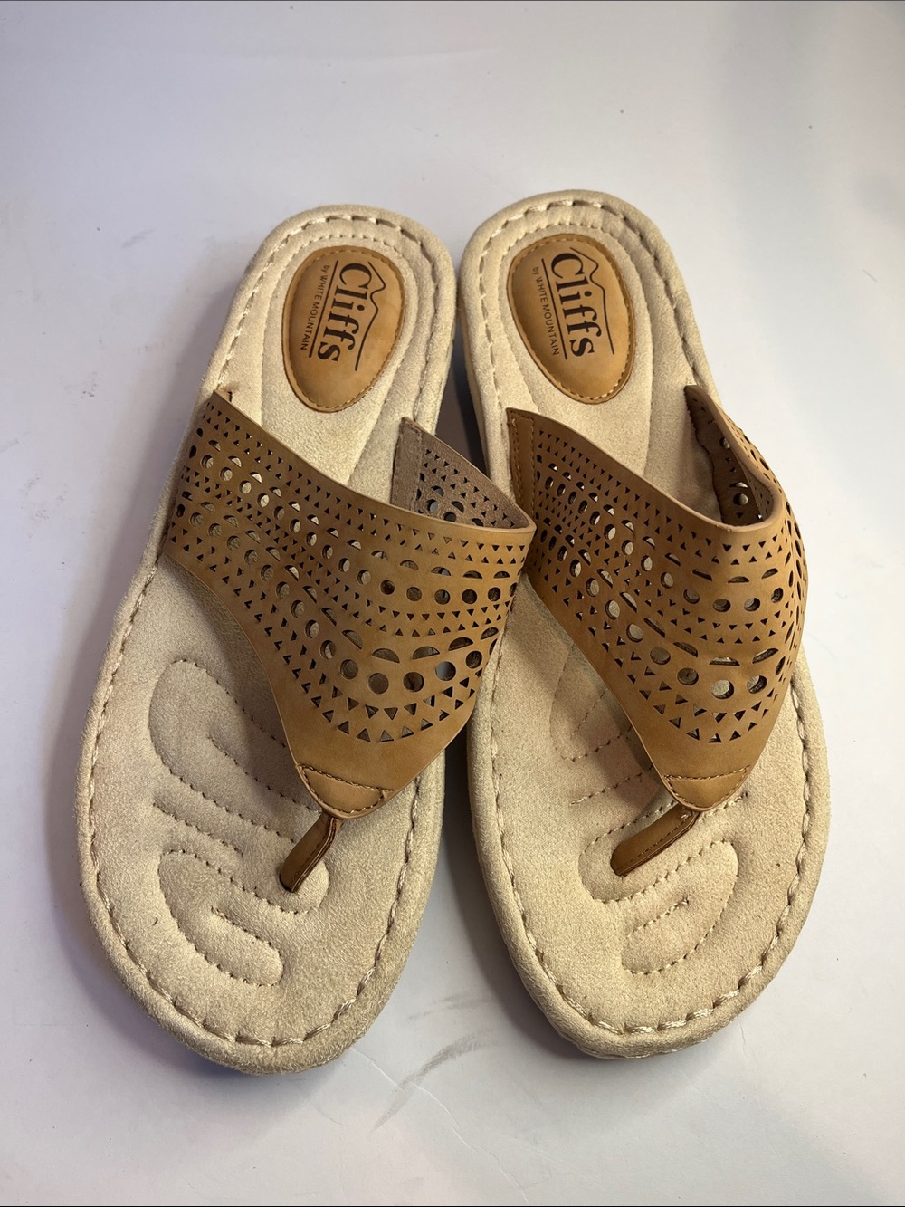 Cliffs by WHITE MOUNTAIN Tan Perforated Thong Sandals